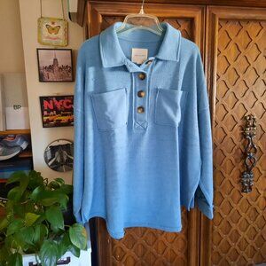 American Eagle Oversized Textured Henley Sweatshirt w/buttons, pockets - Size S